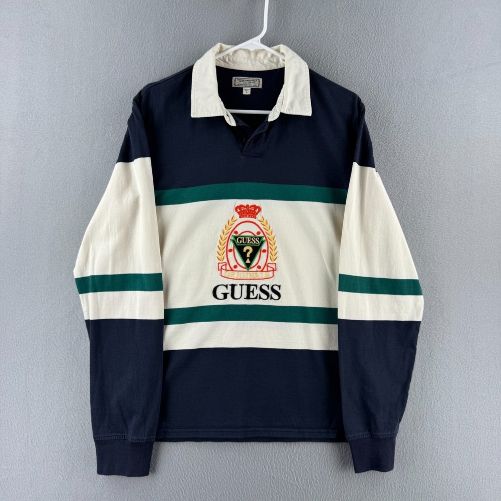 Vintage Guess Rugby Shirt Mens Medium 90s Long Sleeve Preppy Polo Cotton